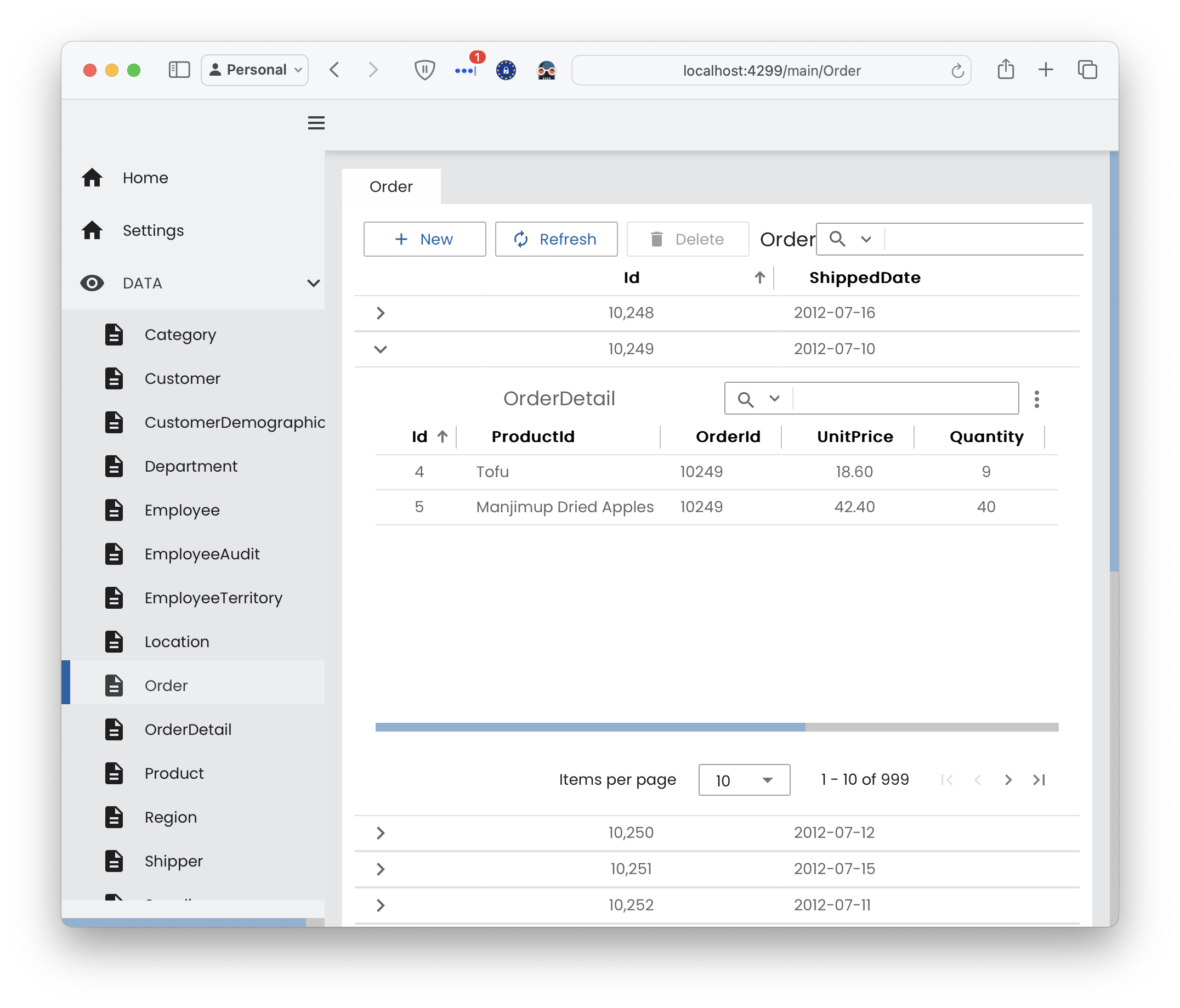 Ontimize Nested Grid